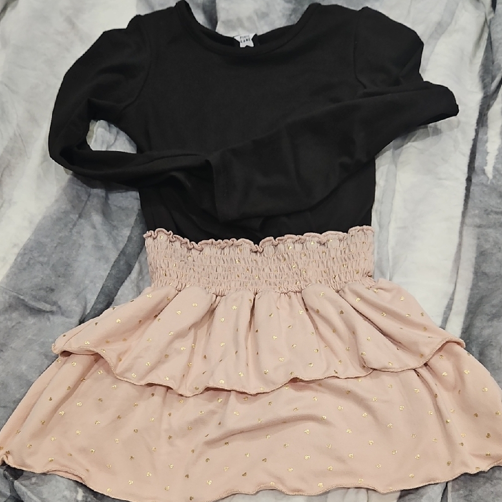 Black and Pink Long Sleeve Dress with Gold Accents Pixie Lane